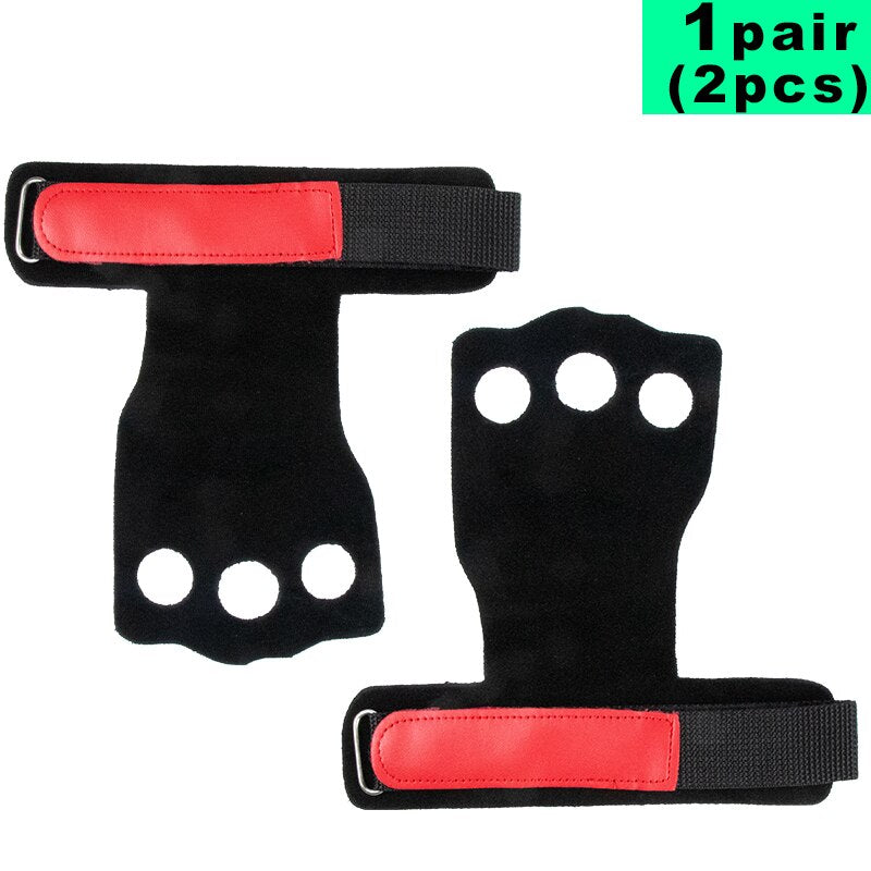 Gym 3 Holes Cowhide Leather Hand Grips red Hand Grips