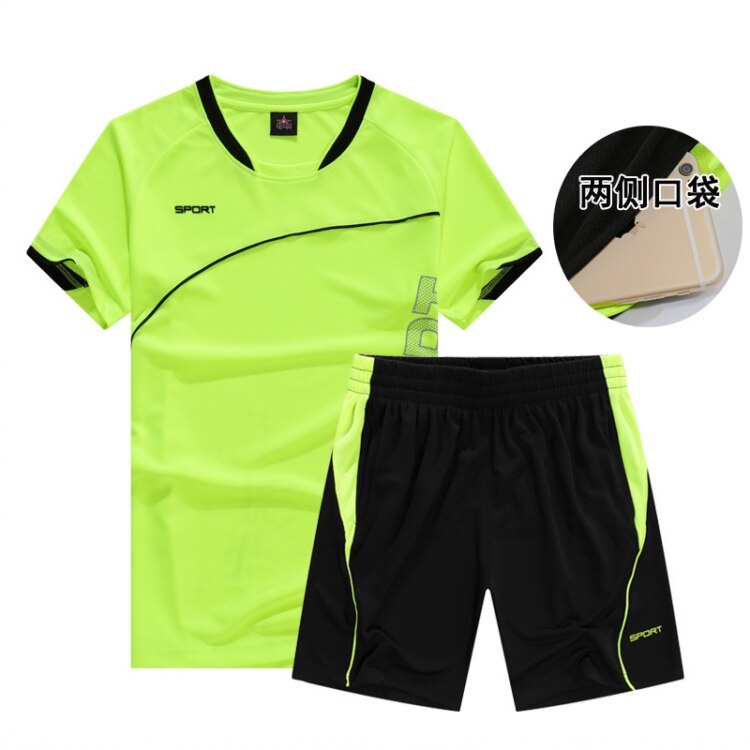 Men Sportswear Short sleeve Clothes Green Running set