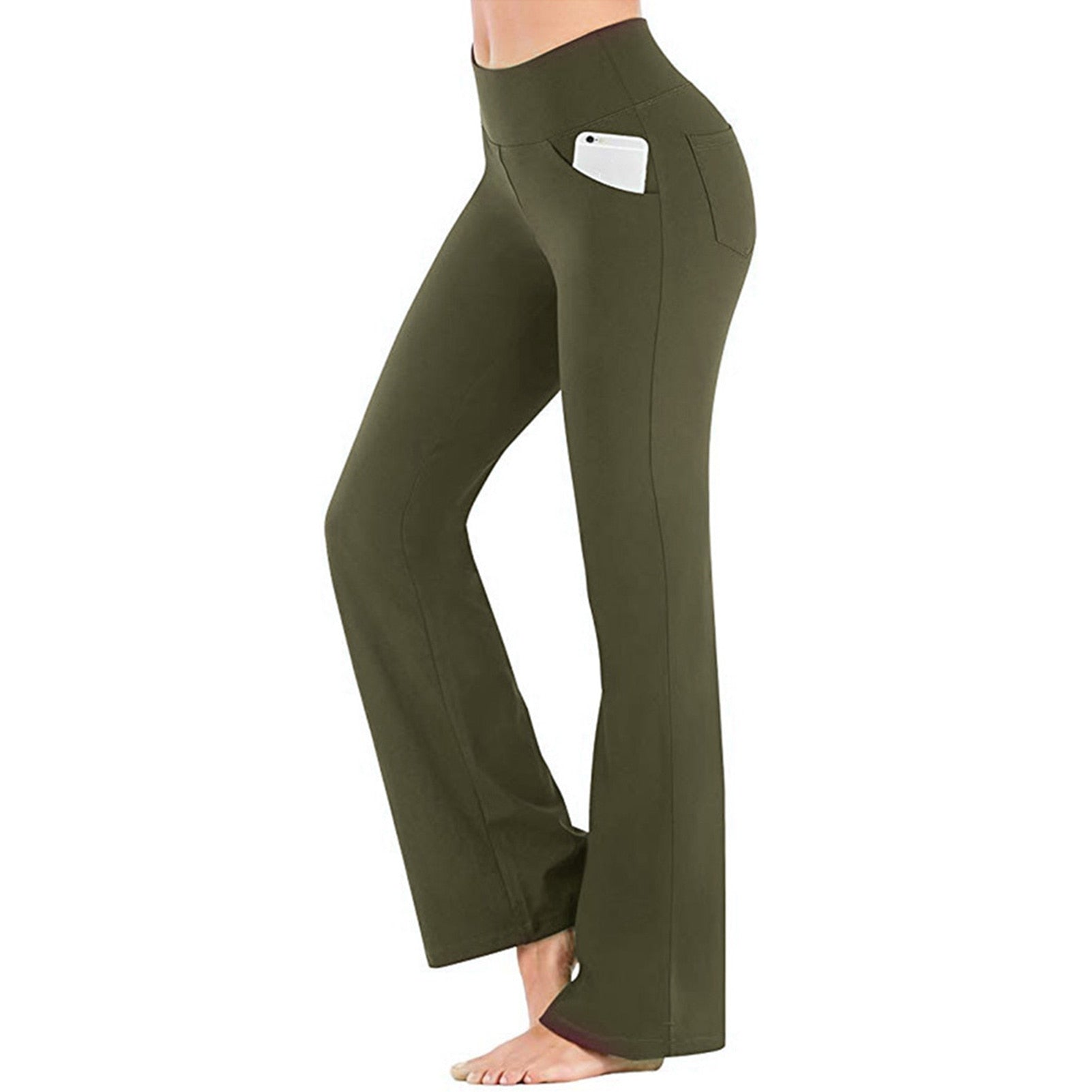 Women High Waisted Sport Trousers Green