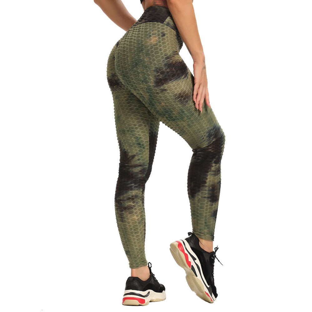 Women High Waisted Printed Leggings A-Dark green