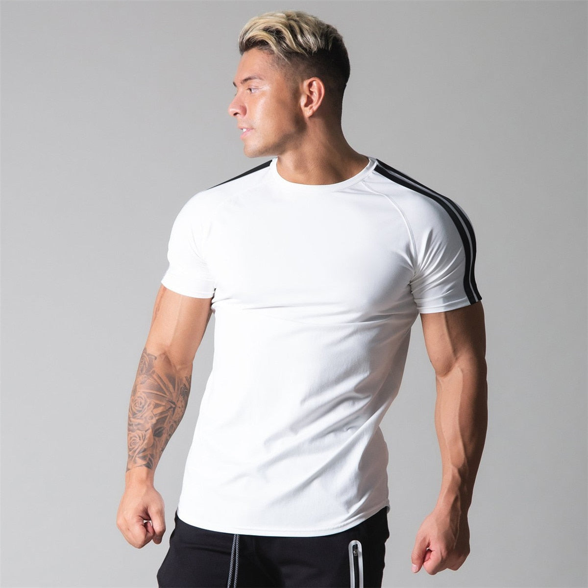 Men Red Gym Fitness T-shirt White
