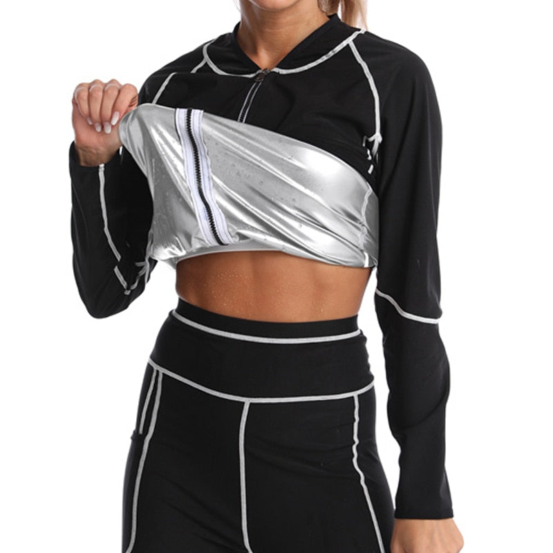 Women Body Shapers Sweat Sauna Suit Silver long sleeve