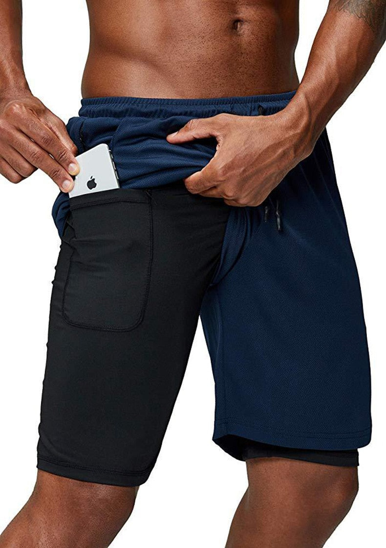 Double-deck Quick Dry Camo GYM Shorts Navy Blue 2