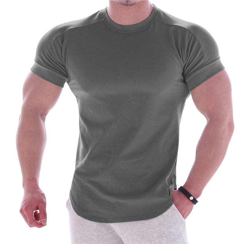 Men Gyms Fitness Short sleeve T-shirt Dark Grey