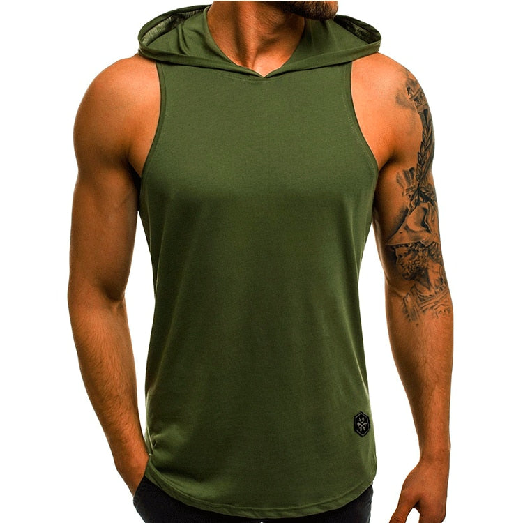 Casual Black Gym Men Tank Top Army Green
