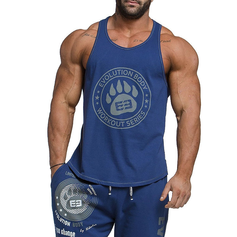 Men Undershirt Exercise Sport Tank Top Blue