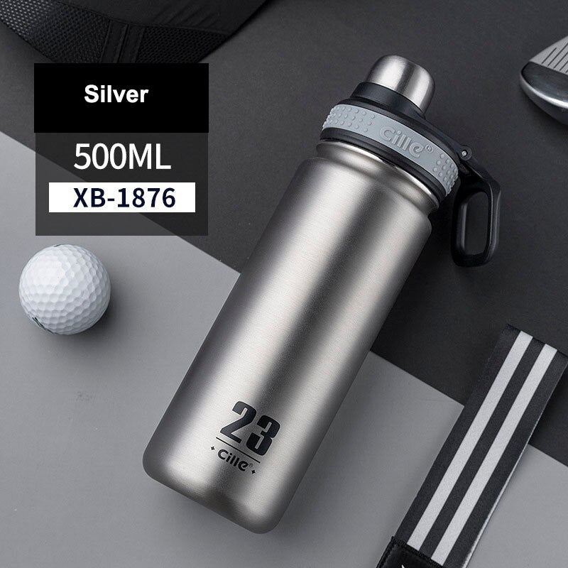 Stainless Steel Sport Fitness Thermos Bottle Silver 500ml