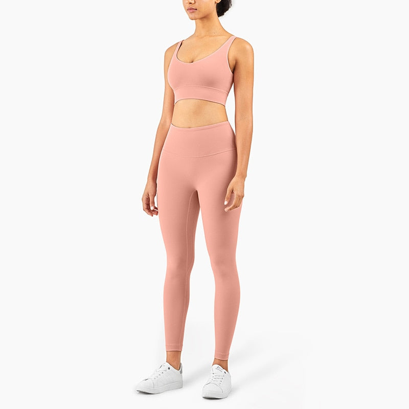 Women Gym Crop Tops Yoga Suit Pink Pastel