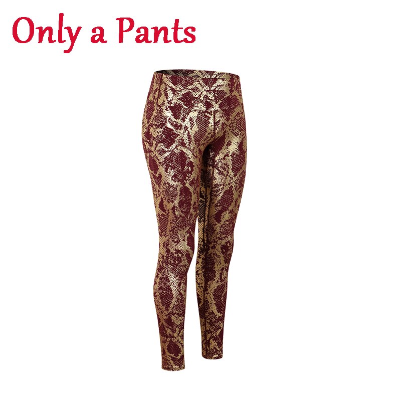 Women Snake Pattern Gym Set BrownRed A Pants