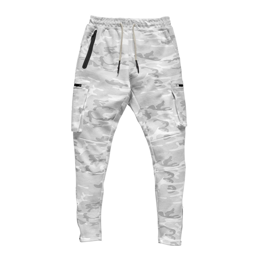 Men Multi-pocket Gym Track Pants White camo