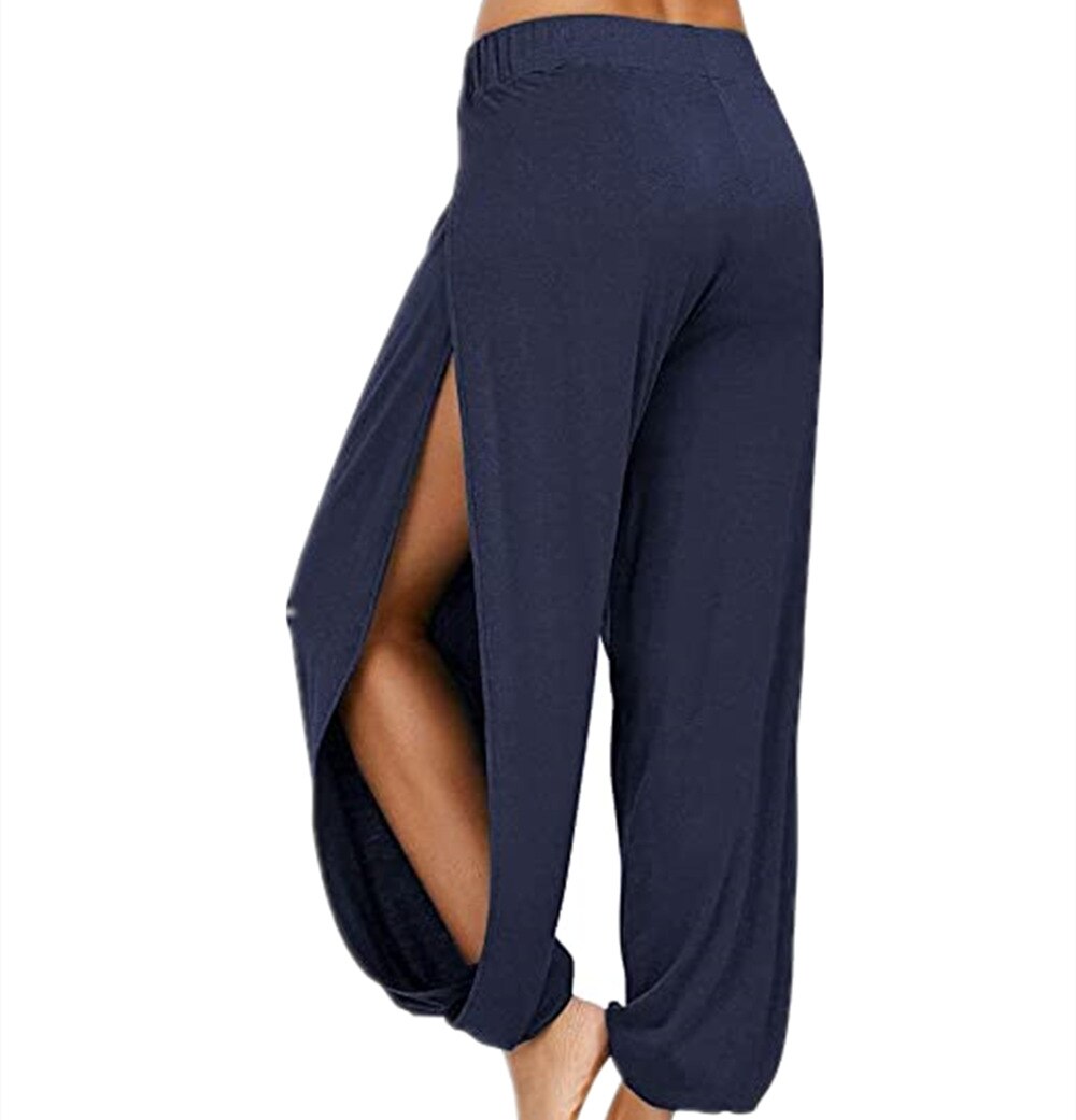 Women Open Legs Gym Yoga Sports Blue