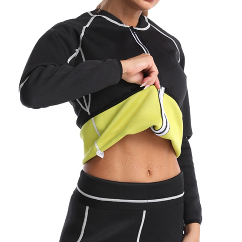 Women Body Shapers Sweat Sauna Suit Yellow long sleeve