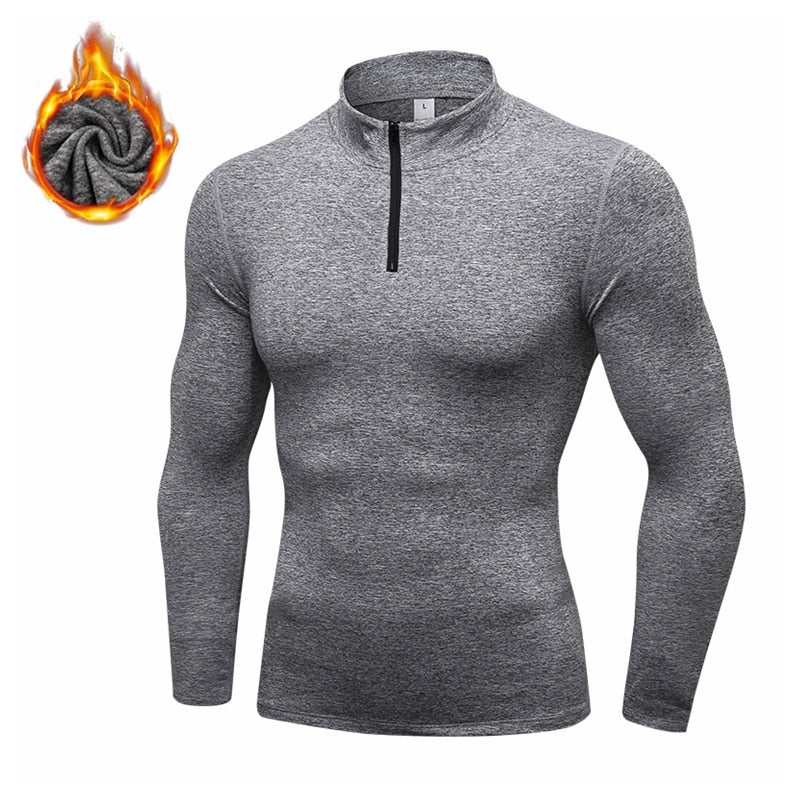 Men Winter Long Sleeve Zipper Sport Shirt grey