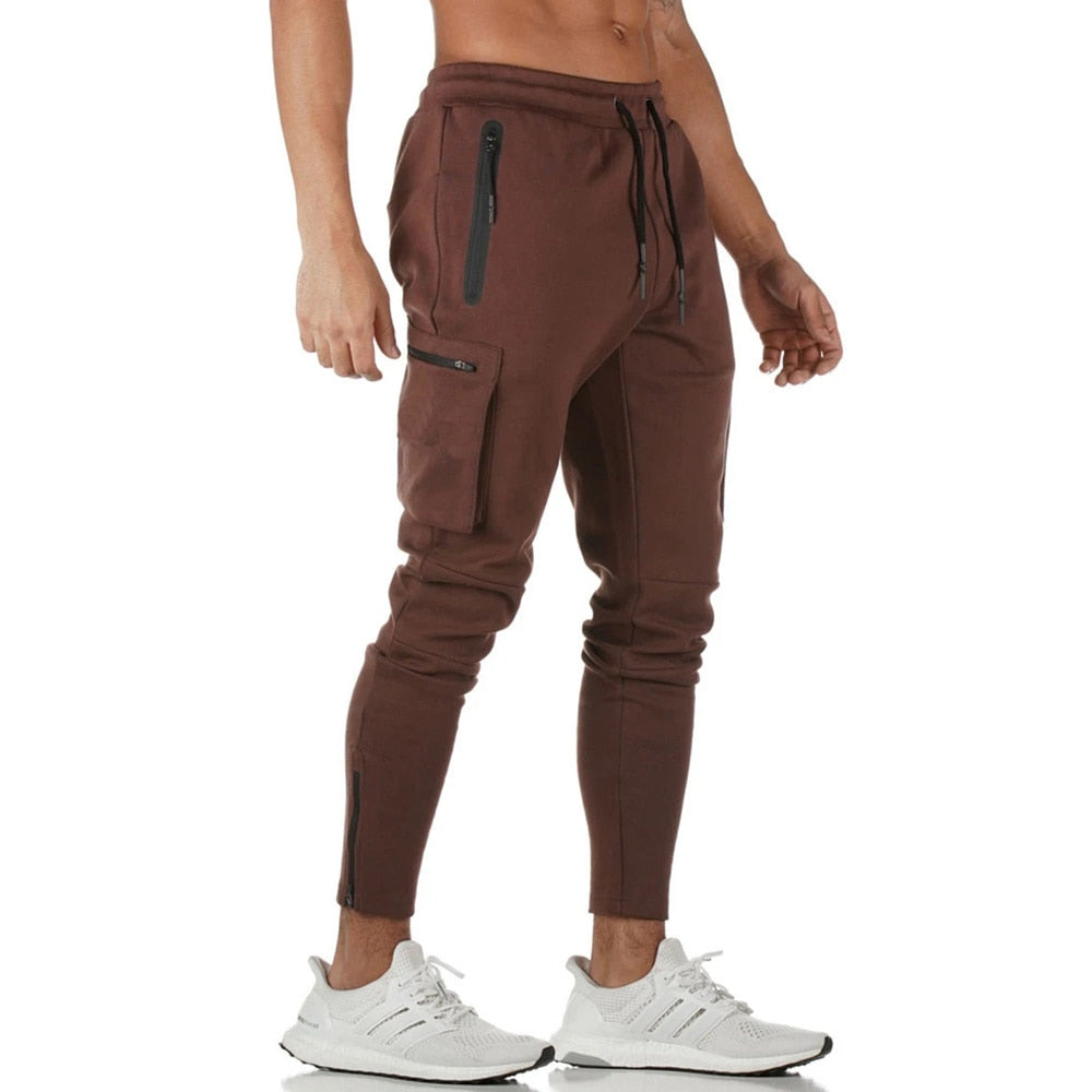 Men Multi-pocket Gym Track Pants Wine red