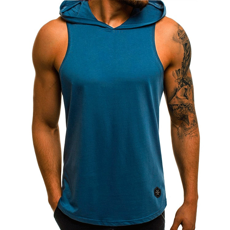 Casual Black Gym Men Tank Top Blue