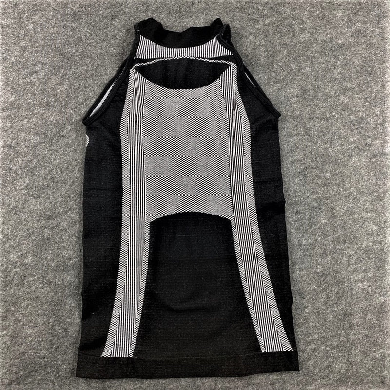 Women Long Sleeve Gym Clothes BlackWhite Vest