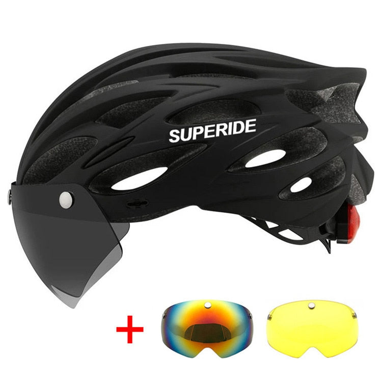 Men Women Cycling Helmet Black 3 Lenses 54-61CM