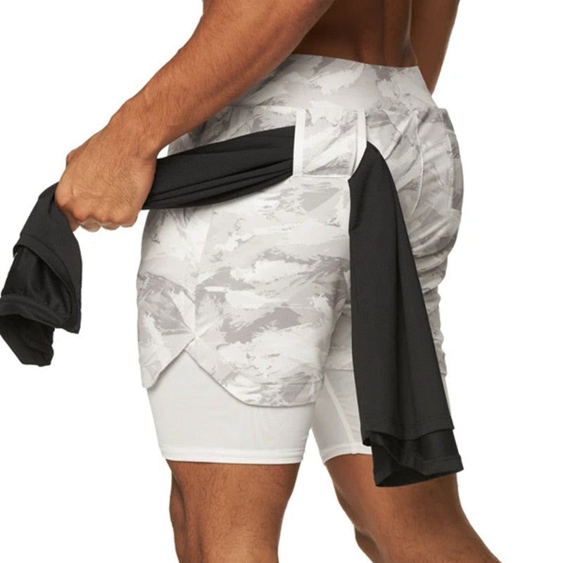 2 IN 1 Men Sports Shorts White Graffiti camo