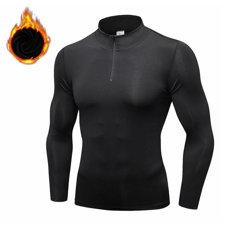 Men Winter Long Sleeve Zipper Sport Shirt black