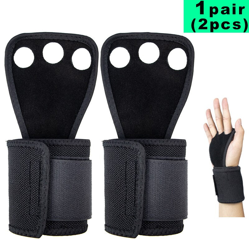 Gym 3 Holes Cowhide Leather Hand Grips Hand Grip with wrap