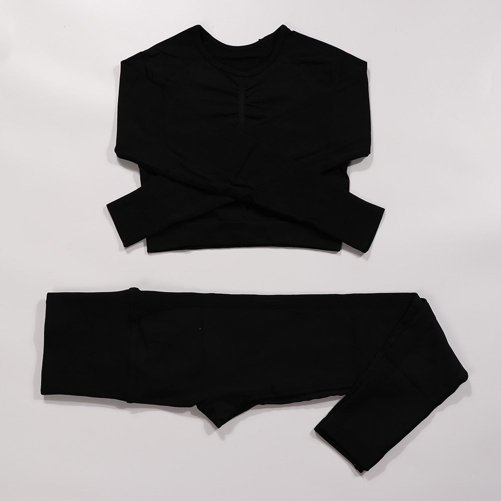 Gym Seamless Workout Clothes ShirtSet Black