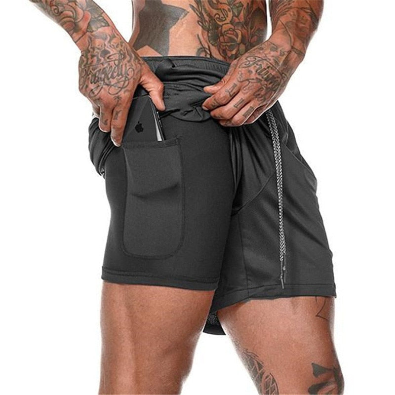 2 in 1 Sports Quick Dry Beach Shorts Black