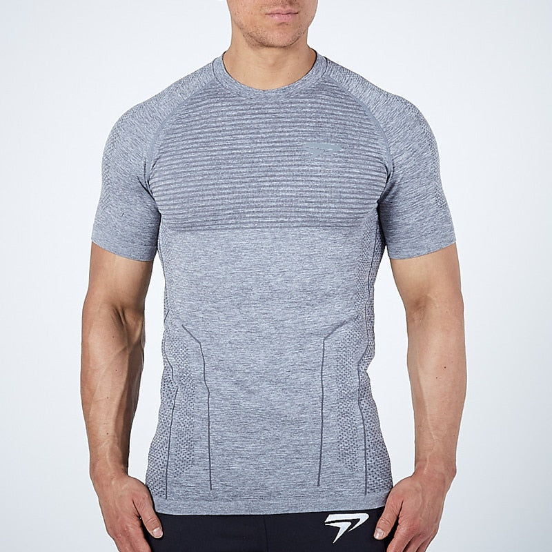 Men Gym Compression Short Sleeve T-shirt Gray