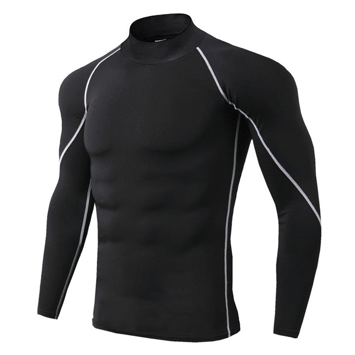 Men Bodybuilding Sports Long Sleeve Shirt BlackGray Line