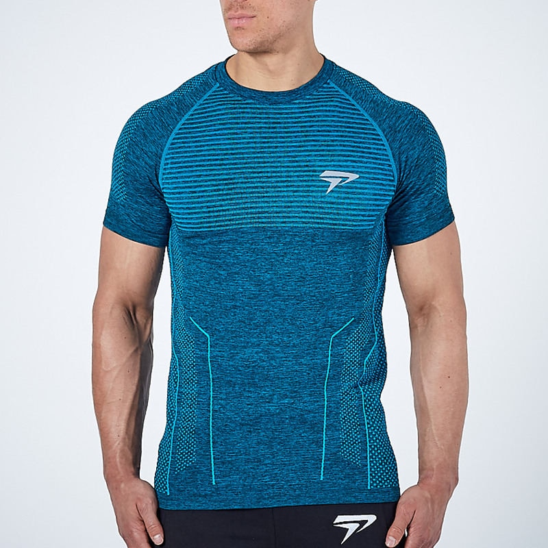 Men Gym Compression Short Sleeve T-shirt Blue