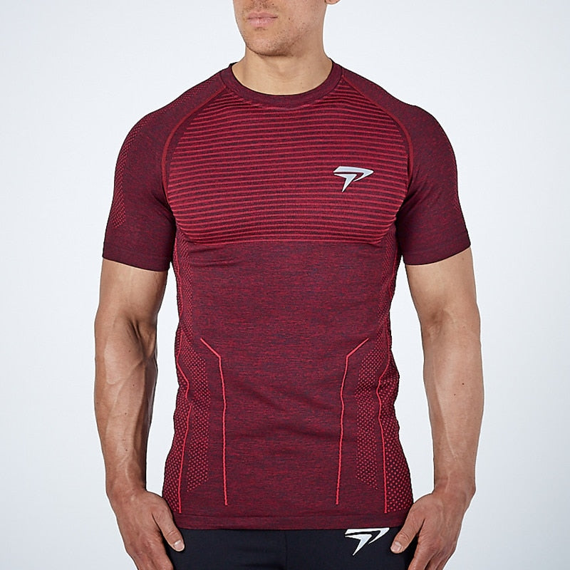 Men Gym Compression Short Sleeve T-shirt Red