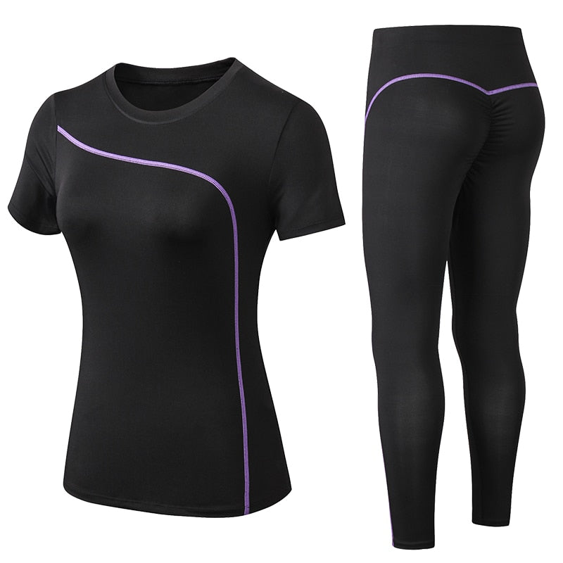 Woman 2 Piece Short-sleeved Fitness suit Purple