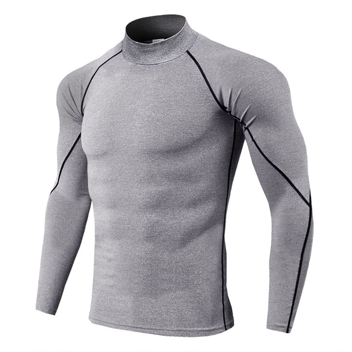 Men Bodybuilding Sports Long Sleeve Shirt Light Gray