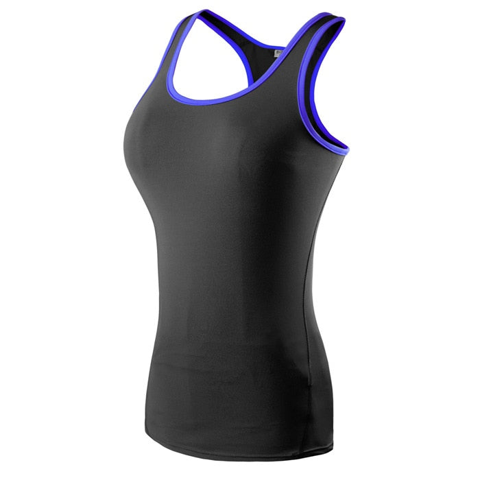 Women Sexy Gym Sportswear Vest black with blue