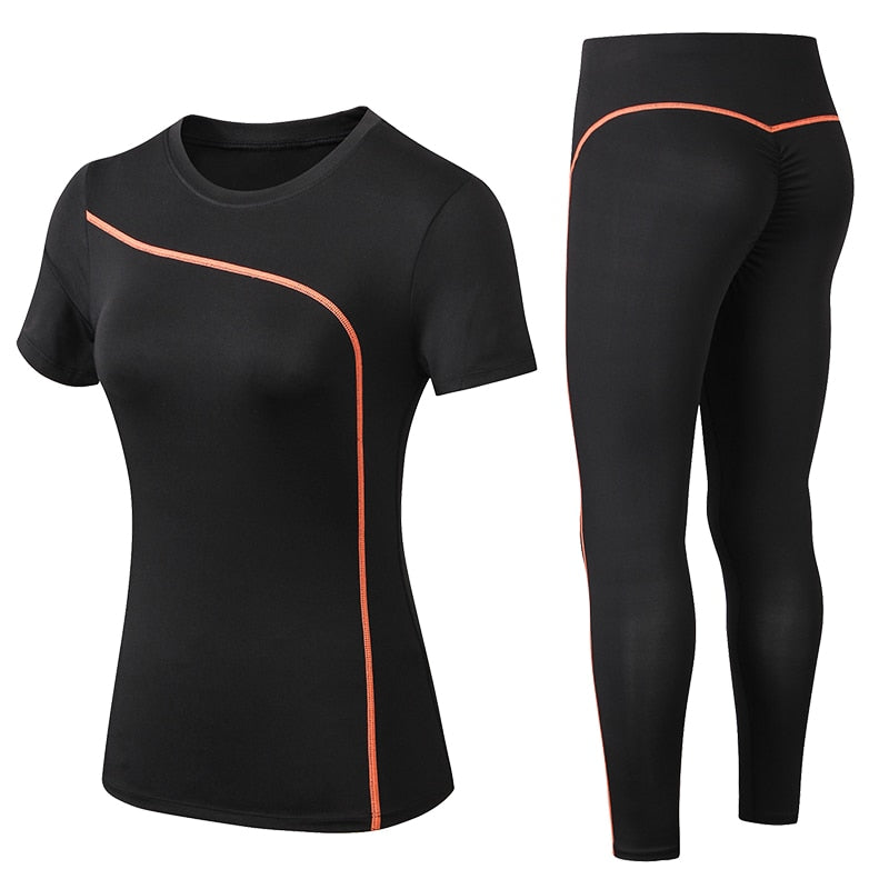 Woman 2 Piece Short-sleeved Fitness suit Orange