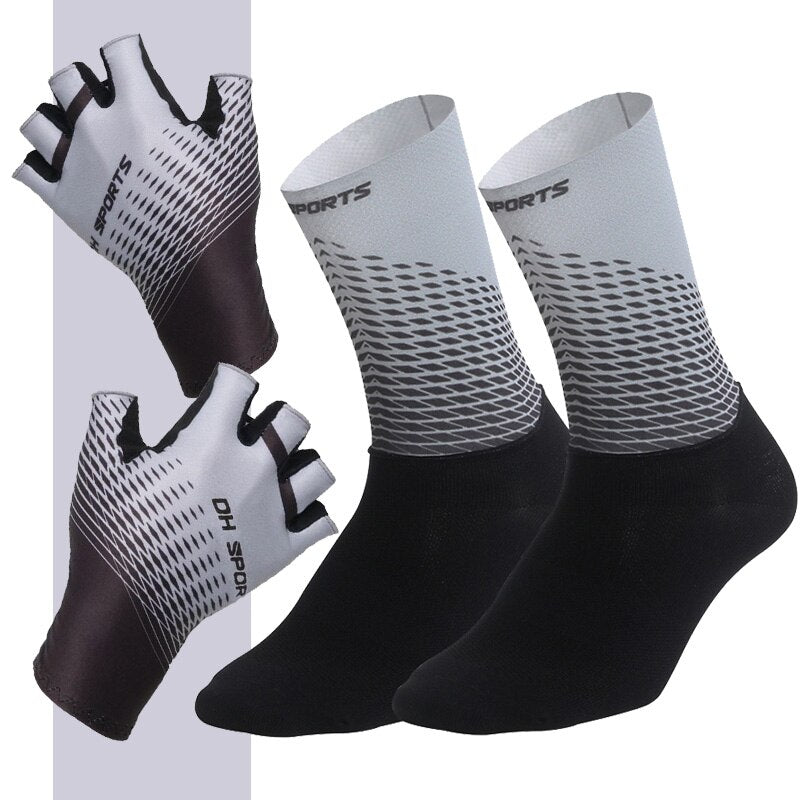 Cycling Socks & Gloves Set Half Gray