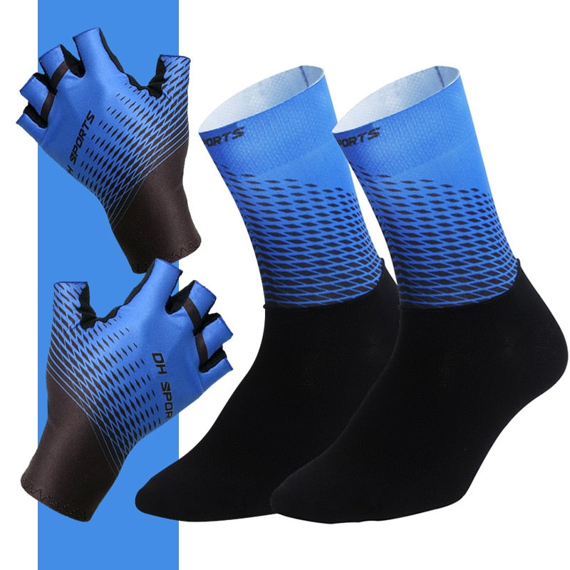 Cycling Socks & Gloves Set Half Blue