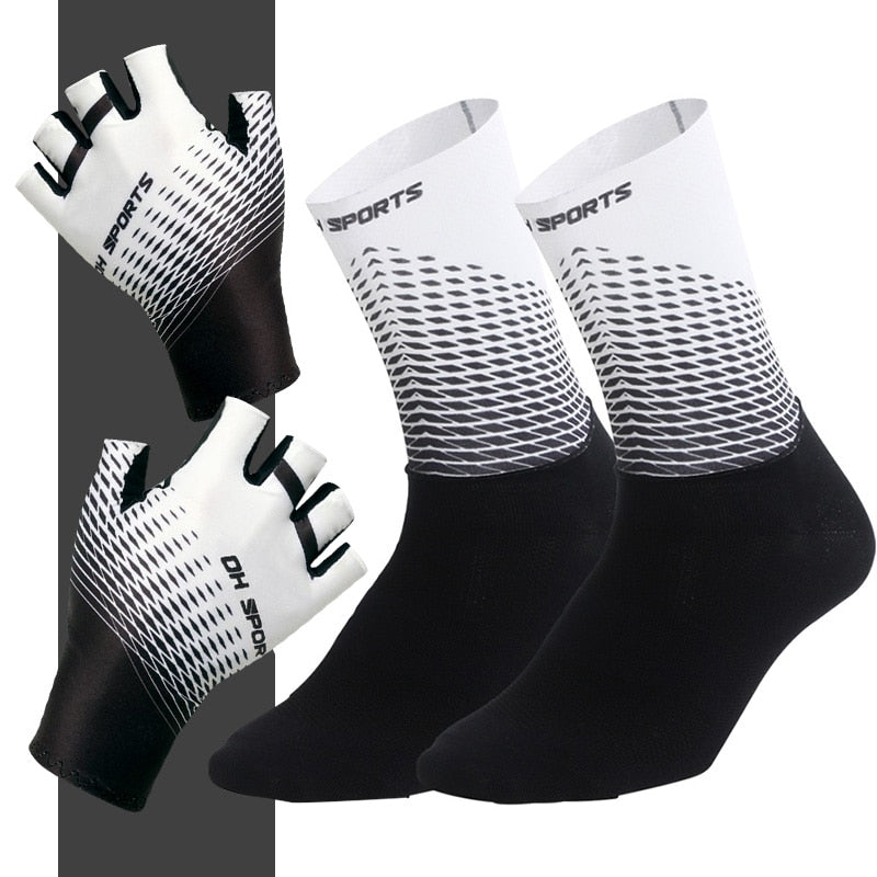 Cycling Socks & Gloves Set Half White
