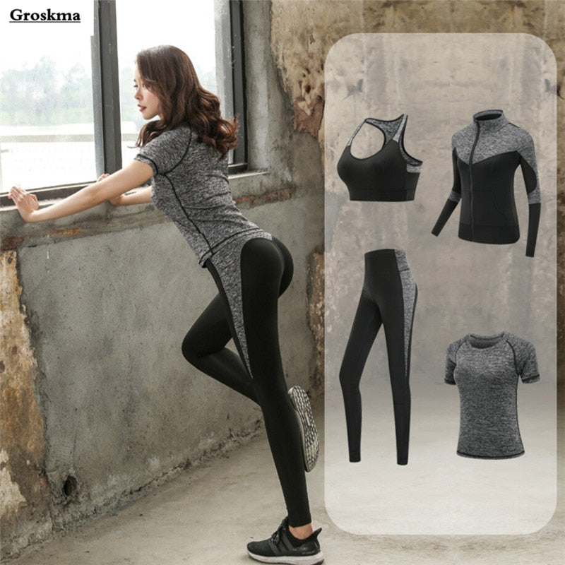 Quick dry women sportswear 4PCS set