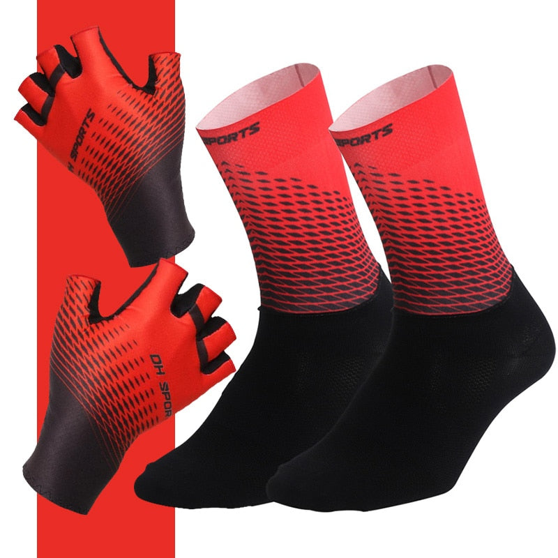 Cycling Socks & Gloves Set Half Red