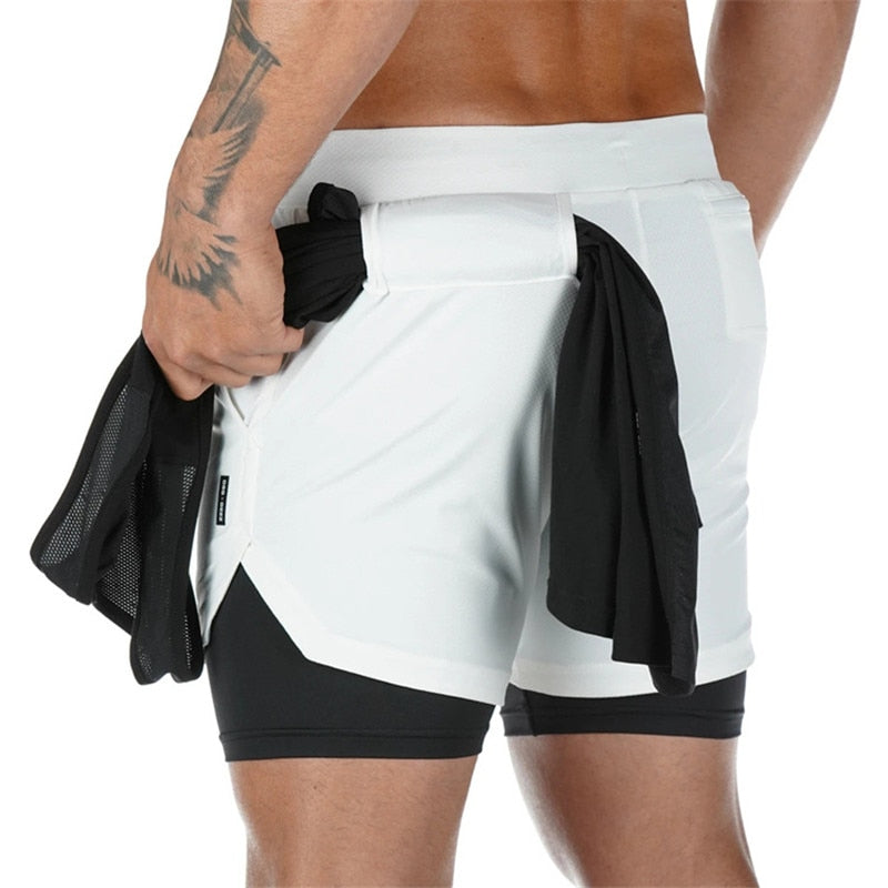 2 IN 1 Men Sports Shorts White