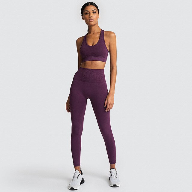 Women Long Sleeve hyperflex gym clothes purple set