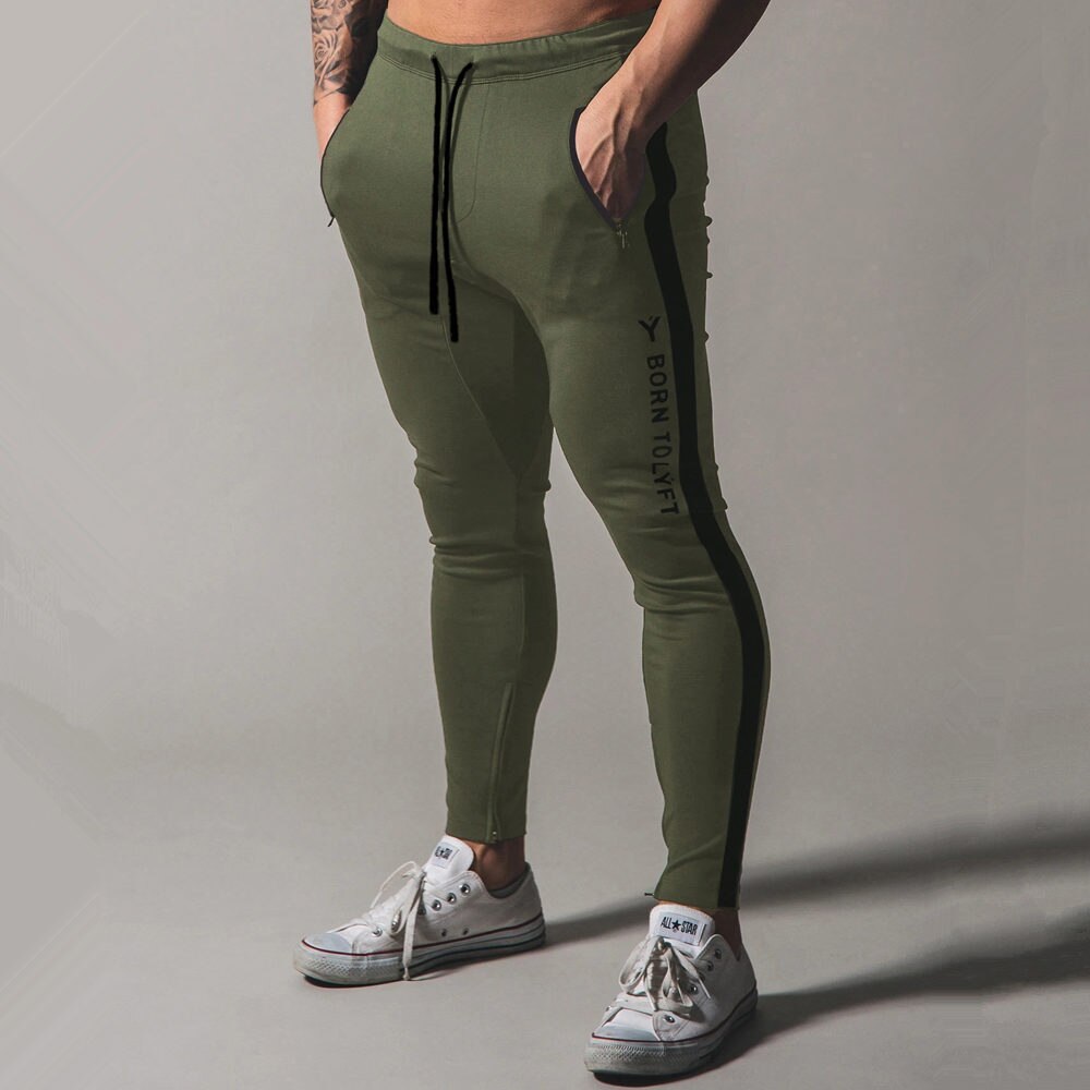 Men Gym Skinny Sport Tracpants Army Green