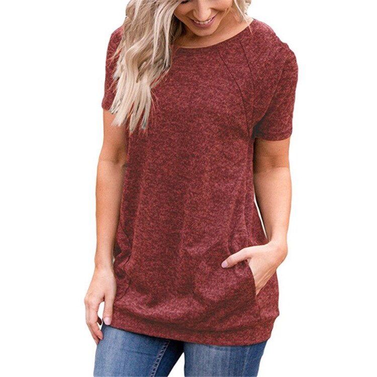 Women O-Neck Loose Gym T Shirt Red