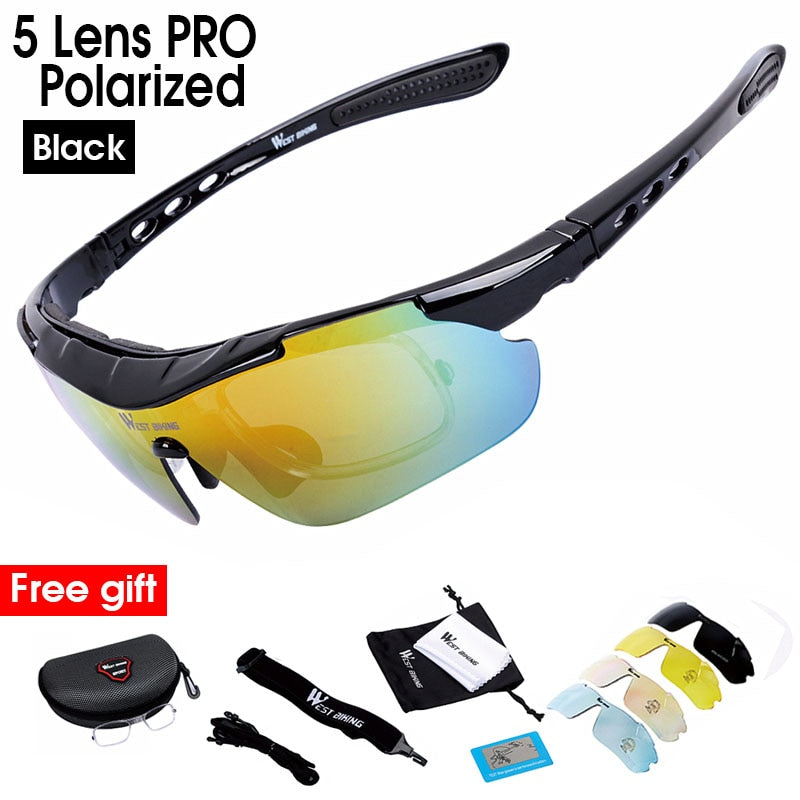 Men Women Cycling Polarized Eyewear 111 Black 5Lens