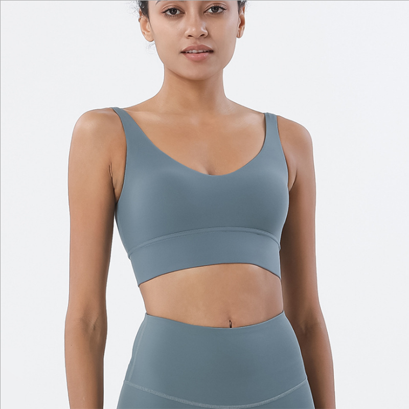 Women Gym Crop Tops Yoga Suit Blue Charcoal