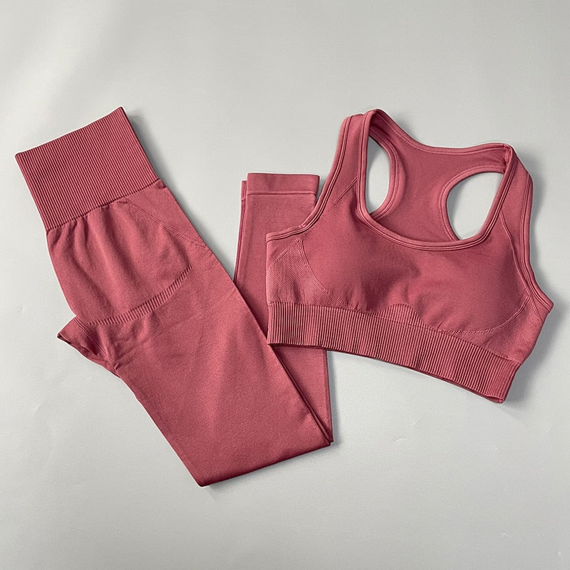 Seamless Women Sports Yoga Set Bra Pants Red
