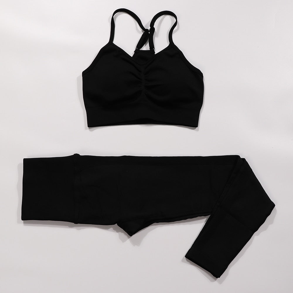 Gym Seamless Workout Clothes BraSet Black