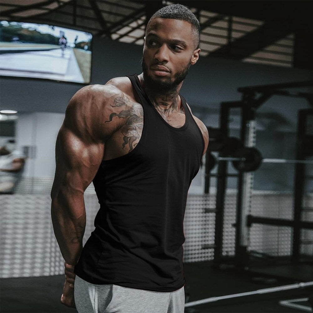 Men Gym Singlet Stringer Muscle Tank Tops Black