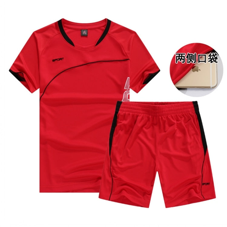 Men Sportswear Short sleeve Clothes Red Running set