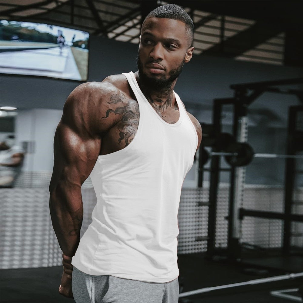 Men Gym Singlet Stringer Muscle Tank Tops White